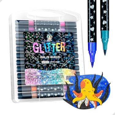 Imagem de Estojo de Canetas Glitter Ponta Dupla | Marcadores para Scrapbook, Lettering, Desenho e Bullet Journal | Cores Vibrantes com Brilho Exclusivo | Kits 12, 36 ou 48 Papelaria Fofa (24)