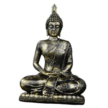 Imagem de Ioensy Estátua de Buda Sentado para Mesa, Ornamento, Estatueta de Resina, Escultura de Buda para Prateleira, Bronze