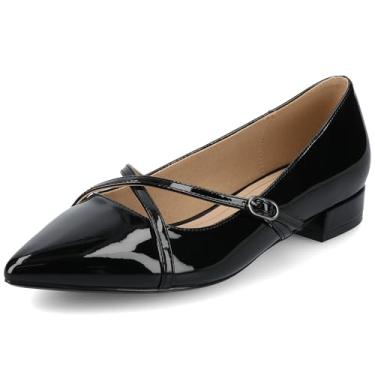 Imagem de Journee Collection Vestido Camby feminino raso com tira cruzada bico fino sem cadarço acolchoado salto bloco primavera verão, Patente/preto, 42