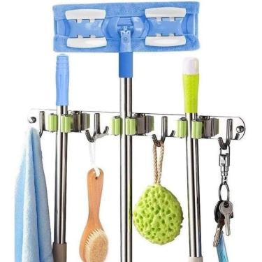 Imagem de 2X Suporte Com Gancho Inox Para Vassoura Rodo Pá 3 Acessório