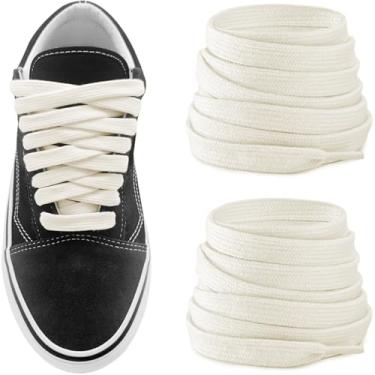 Imagem de NDTEZUGT Cadarços de 10 mm para Vans Old Skool Classic Skate Shoes, 3/20.3 cm Wide Flat Cotton Cadarços Atléticos Cordões de Substituição, Bege, 63"