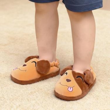 Imagem de Chinelos infantis fofos para casa de inverno, sem cadarço, sem cadarço, antiderrapante, com desenho animado, Marrom, 9-10 Toddler