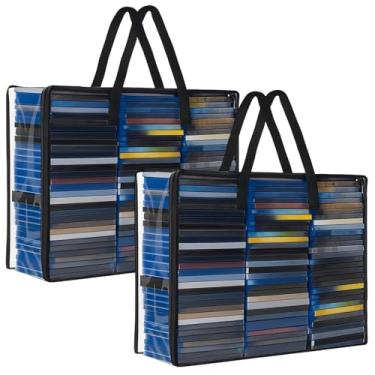 Imagem de Buryeah Bolsas de armazenamento de DVD, organizador de estojo de armazenamento comporta até 360 DVDs sacos plásticos transparentes videogame com alças de transporte e zíper, organizador de mídia para