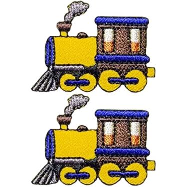 Imagem de Papapatch Conjunto 2 de pequenos mini trem a vapor fofo retrô desenho animado de motor infantil reparação de roupas bolsas decalque aplique decorativo ferro costurado em adesivos bordados (TRAIN-01