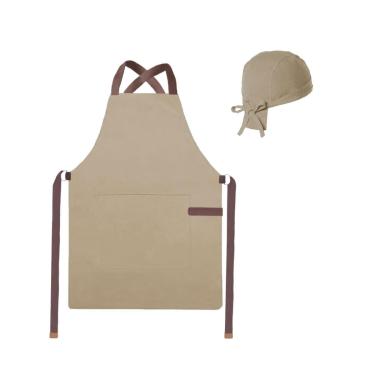 Imagem de Avental e Bandana Bege Marrom Chef Cozinha Bistro Bar