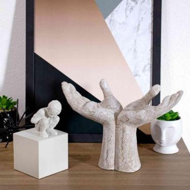 Imagem de Escultura Decorativa Mãos Em Poliresina Branco 17cm B02 - D'Rossi