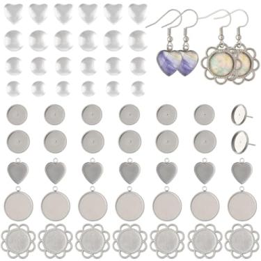 Imagem de SUNNYCLUE 1 caixa faça você mesmo, 50 pares de brincos de cabochão, brincos de bisel em branco, ganchos de orelha de aço inoxidável, adesivos de vidro, bandejas de flores redondas de coração para kits