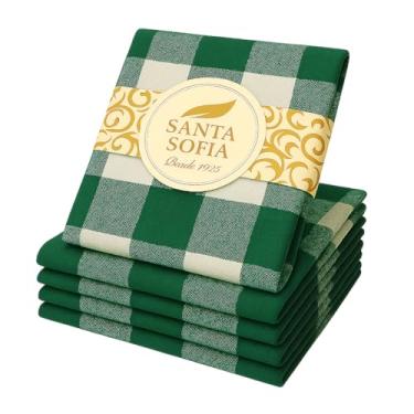 Imagem de Kit 10 Lugares (04 Pano De Copa + Toalha De Mesa 3,00mx1,40m) Algodão Premium Xadrez (Verde)