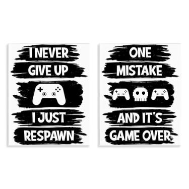 Imagem de Stupell Industries Conjunto de arte de placa de parede Motivational Gamer Phrases, design de Marcus Prime, 35,5 x 28,5 cm