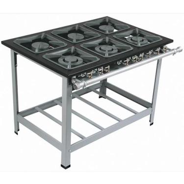 Imagem de Fogao Industrial 6 Bocas M-15 Q/d Super Luxo 40X40 Perfil 9 Cm Com Por