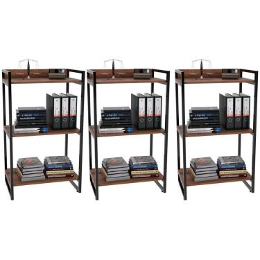 Imagem de Kit 3 Estantes Com 3 Prateleiras Escritório 14x60 Cm Nogal