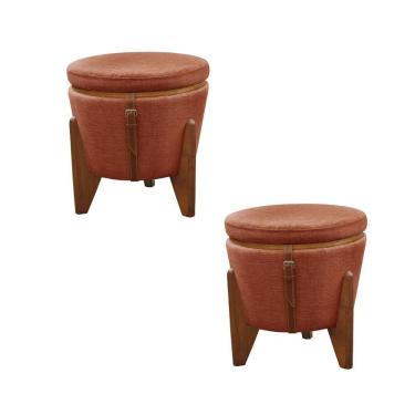 Imagem de Conjunto - 2 Puffs Banqueta Fênix Baú Mesa Castellar Móbile Linho Terracota
