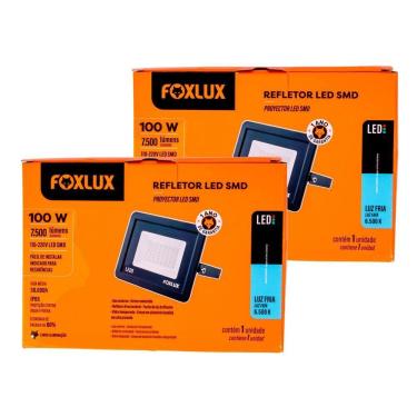Imagem de Kit 2 Refletor Led 100w Ip65 6.500k Bivolt Foxlux
