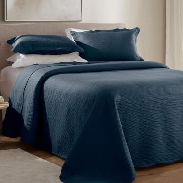 Imagem de Kit Cobre Leito Casal Dots + 2 Porta Travesseiros Marinho