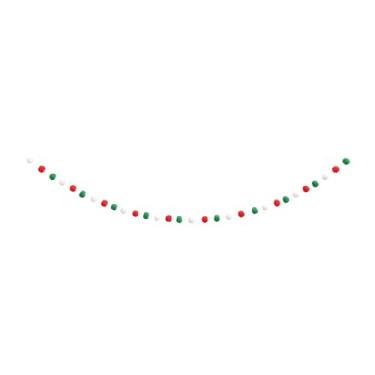 Imagem de Guirlanda de bola de feltro de Natal - faixa vermelha branca verde pompom para decoração de férias