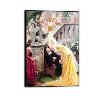 Imagem de SDYJ6GSW Edmund Leighton impressão em tela Alain Chartier por Reproduções de pinturas famosas Edmund Leighton pôster arte de parede para sala de estar quarto decoração de parede 100 x 70 cm (83.8x71.1