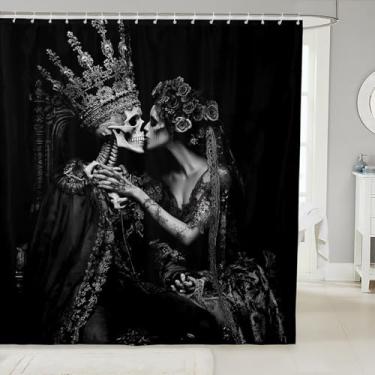 Imagem de Cortina de chuveiro de tecido esqueleto para adultos decoração de quarto de casal preto tema de remoção de ervas daninhas 183 cm L x 198 cm C Cortina de chuveiro, cortinas de chuveiro de banheiro