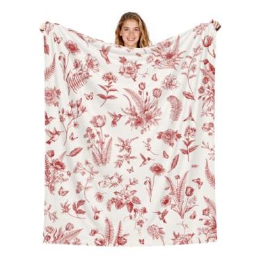 Imagem de Giwawa Cobertor floral vermelho presente para mulheres, esposa, namorada, Natal, dia dos namorados, presente de aniversário para ela, cobertor de flor, vaso sanitário, 127 x 152 cm, cama, sofá
