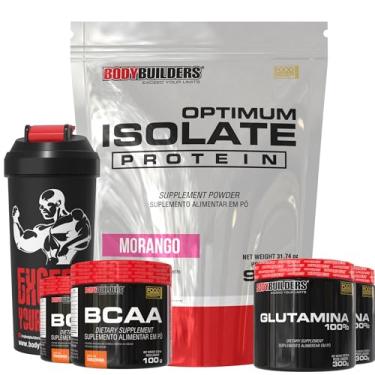 Imagem de Kit Whey Optimum Isolate Morango 900g + 2x BCAA 100g + 2x Glutamina 300g + Coqueteleira - Bodybuilders
