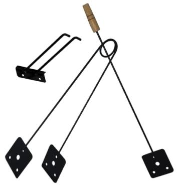 Imagem de Kit Limpeza para Churrasqueira e Fogão a Lenha, Pegador e Espalhador de Carvão com Suporte de Parede, Cabo de Madeira, Preto, 57/73cm