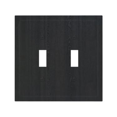Imagem de Nadoabtm Placas de interruptor decorativas vintage textura de madeira preta rústica 2 gangues dupla alternância placa de parede capa de interruptor de luz placa elétrica para decoração de casa de