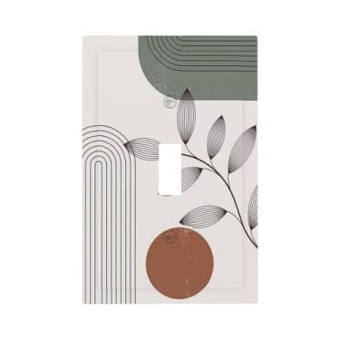 Imagem de Naiqadnehz Capa decorativa para interruptor de luz, verde sálvia, boho, natureza, arte, minimalista, geométrica, planta geométrica, 1 gangue, dispositivo de alternância, placa frontal elétrica