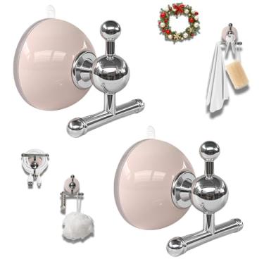 Imagem de XIEFFICH Ganchos de ventosa T-Bar – Resistentes, reutilizáveis, ganchos sem broca para pendurar toalhas, chaves, grinaldas (rosa, pacote com 2)