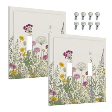 Imagem de Wmhusu Capa decorativa para interruptor de luz silvestre planta botânica ervas flores 2 gangues placa de parede interruptor duplo receptáculo tampa de tomada elétrica placa de interruptor para
