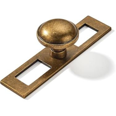 Imagem de khtumeware Pacote com 2 puxadores pretos de 3,5 cm (1-1/10.2 cm) placa traseira com placa de base zinco sólido latão antigo puxadores de armário de cozinha puxadores de gaveta ferragens de armário