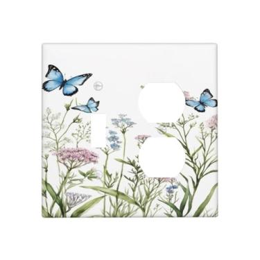 Imagem de Wmhusu Placa de cobertura de interruptor de luz, borboleta silvestre natureza, folhas de plantas florais, 2 placas decorativas de interruptor, 1 conjunto duplex de interruptor, capas de tomada GFCI