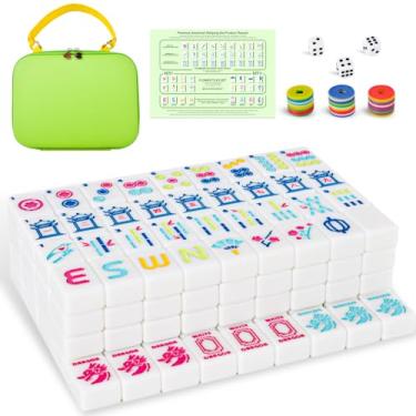 Imagem de American Mahjong Tile Set Equipped with Mahjong Cards 2025, 166 Quality White Tiles,1.2 inch American Mahjong Game Set with Carrying Bag/Dice/Chips, Creative Design Patterns, Ideal Mahjong Gifts