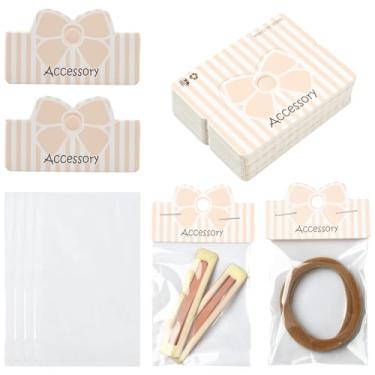 Imagem de Airssory 50 unidades de sacos de celofane transparentes com laço para embalagem de joias, sacolas de lembrancinhas de férias com cartões dobráveis de 5 x 6,4 cm para acessórios de embalagem de joias