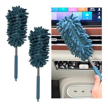 Imagem de NYTKL 2 peças espanador interior de carro com haste de extensão, 30 cm a 77,5 cm ferramenta de limpeza automática do painel, espanadores laváveis à mão de chenille macio para janela de carro móveis