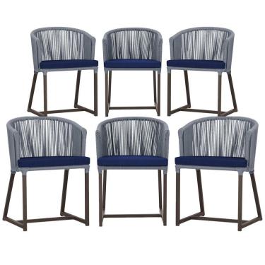 Imagem de 6 Cadeiras De Jantar Noronha Marrom Corda Náutica E10 Trama Prata