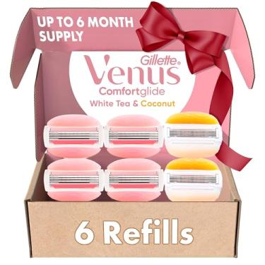 Imagem de Gillette Venus ComfortGlide White Tea 4 unidades, com Gillette Venus ComfortGlide plus Olay 2 unidades, refis de lâmina de barbear feminina