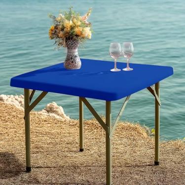 Imagem de NALVXIN, Toalha de mesa com elástico azul cartão azul elastano toalha de mesa pequena elástica dobrável para cozinha, jantar, piquenique, pátio, festa ao ar livre (azul, 86 cm x 86 cm (quadrado))
