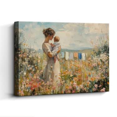 Imagem de WOXZQ Arte de parede para mãe e filho – Impressão em estilo de pintura a óleo pastoral sem moldura de 38 x 30 cm – Decoração de tela rústica para quarto, sala de estar ou escritório – Exibição de mesa
