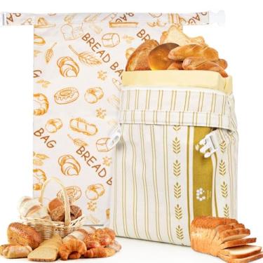 Imagem de Sacos de pão de cera de abelha de linho para fermento de pão caseiro, recipiente de pão reutilizável com trava dupla GG, sacos de pão de fermento, presente ideal para caseiro, pão, armazenamento de