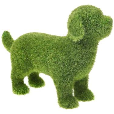 Imagem de Chewtoyo Enfeite bonito para janela ao ar livre, jardim e varanda flocada, falso realista para exibição de pátio de musgo, quintal verde rocha, decoração de estátua, cachorro profissional artificial