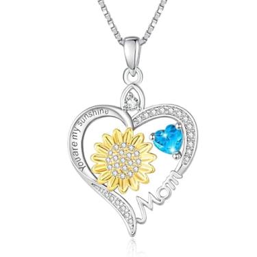 Imagem de HeartMelody Colares de coração de girassol para mulheres, You Are My Sunshine, banhado a ouro branco 18 K, colar com pedra do mês de nascimento, joias de girassol para todos os dias, presentes de