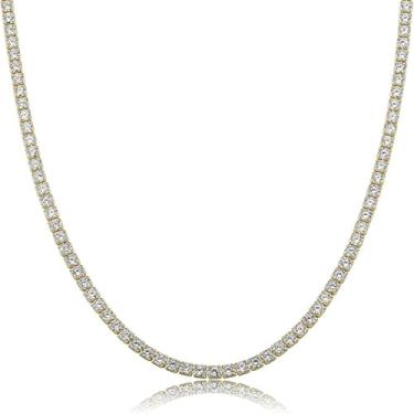 Imagem de Warmhope Colar de tênis feminino ajustável e cintilante, acabamento em ouro 14K, pedra de zircônia cúbica radiante, diamante sintético, corrente fina perfeita para formaturas, festas formais, eventos