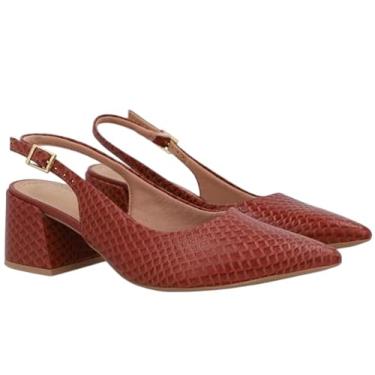 Imagem de Usaflex Sapato Slingback em Couro, Salto Médio Quadrado, Bico Fino, Fivela Dourada (Terracota, BR, Adulto, Numérico, 37)