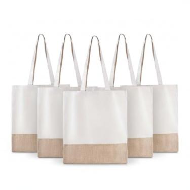 Imagem de Sacola Ecológica de Algodão e Juta, Branca com Base Natural, 42x38cm, Alças de 30cm, 220g/m², 10 Unidades (5)