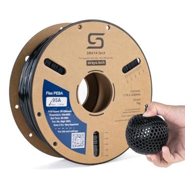 Imagem de Siraya Tech Filamento flexível Rebound PEBA 95A, Super TPU | 78% de retorno de energia e 20% mais leve | Força à base de nylon para esportes e robótica | Filamento de impressora 3D de 1,75 mm (preto
