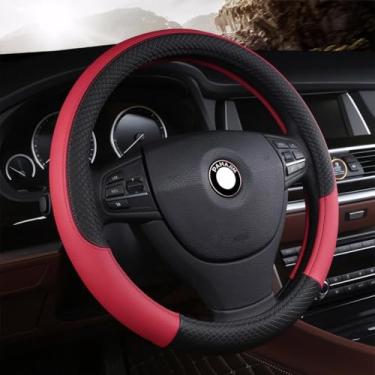 Imagem de Pahajim Capas de volante de carro antiderrapante couro PU capa de volante universal respirável estilo esportivo 37-38 cm acessórios de carro para mulheres e homens