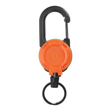 Imagem de PATIKIL Chaveiro retrátil, porta-crachá retrátil resistente, carretel de crachá, clipe de chaveiro com cordão de aço de 59,9 cm, quintal para chaves, pesca, ciclismo, caminhada, mochila, laranja