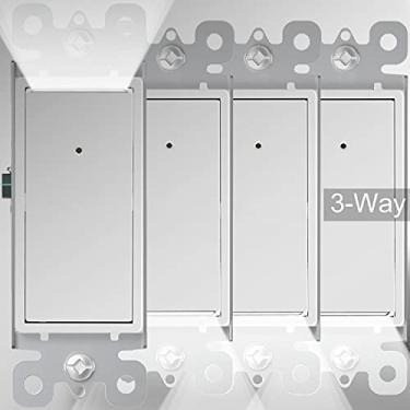 Imagem de SOZULAMP Interruptor de luz de 3 vias com luz noturna - fácil de instalar - sem necessidade de neutro, interruptor de 3 vias decora iluminado de parede branca com sensor de luz, 15 Amp 110 V, grau