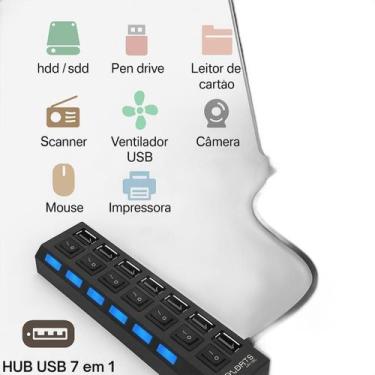 Imagem de Hub Usb 2.0 Com 7 Portas Rápidas - Armazenamento Externo - ROMI