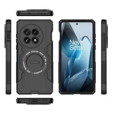 Imagem de Pzwoxukhov Capa compatível com OnePlus 13, compatível com Magsafe, design esqueletizado de dissipação de calor, compatível com OnePlus 13 capa de telefone magnética à prova de choque preta