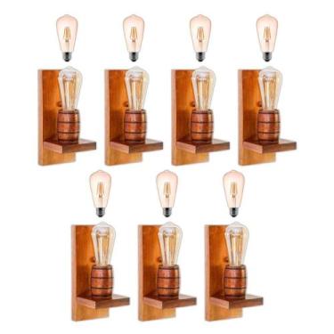 Imagem de Kit 7 Arandelas Barril Delenha Decor Mogno + Lâmpadas